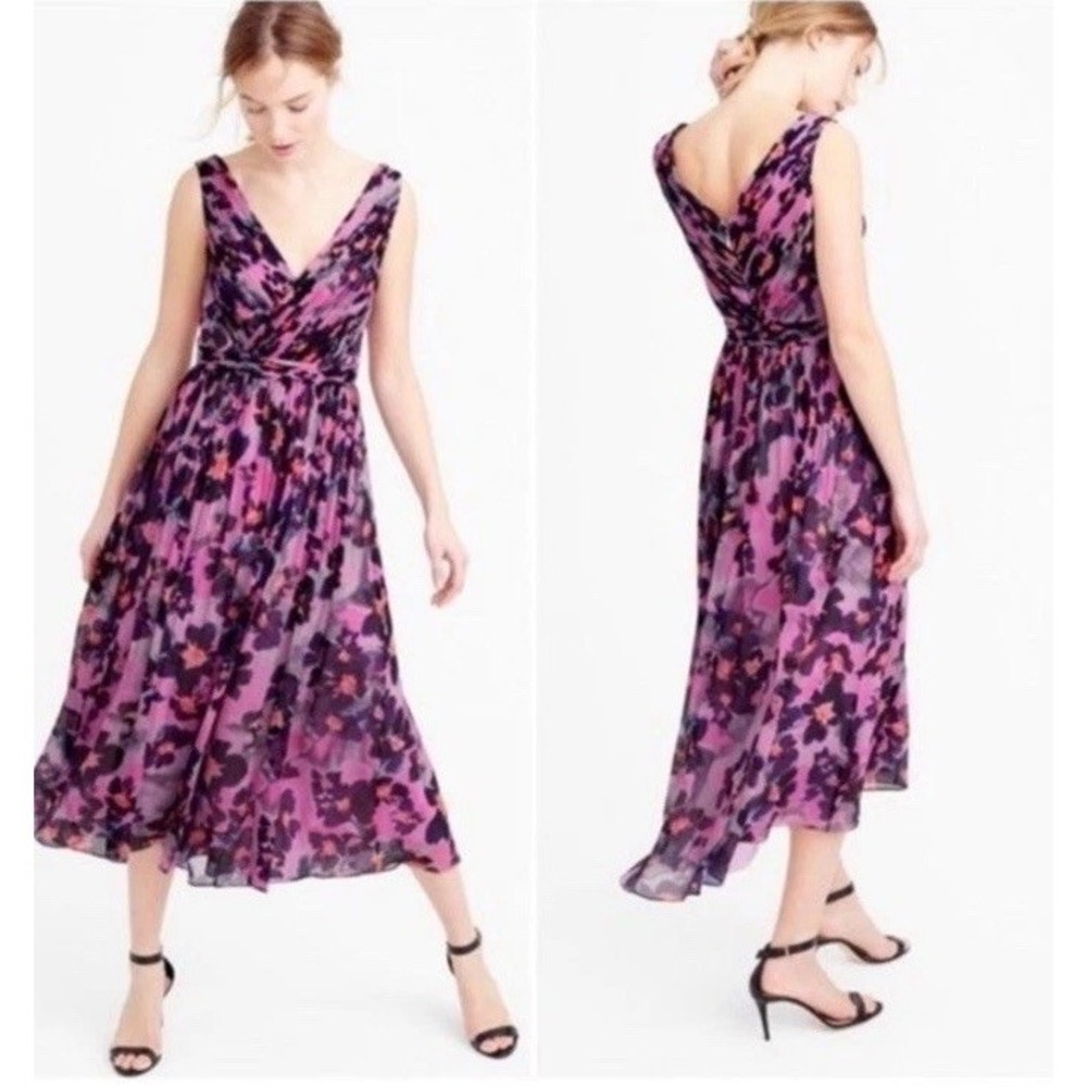 J. Crew Floral Feminine Silk Chiffon Midi Dress Size 10 Occasion Wedding Party
